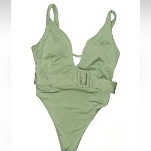 Revolve buff bunny Sage Green Belted Swimsuit medium NWT